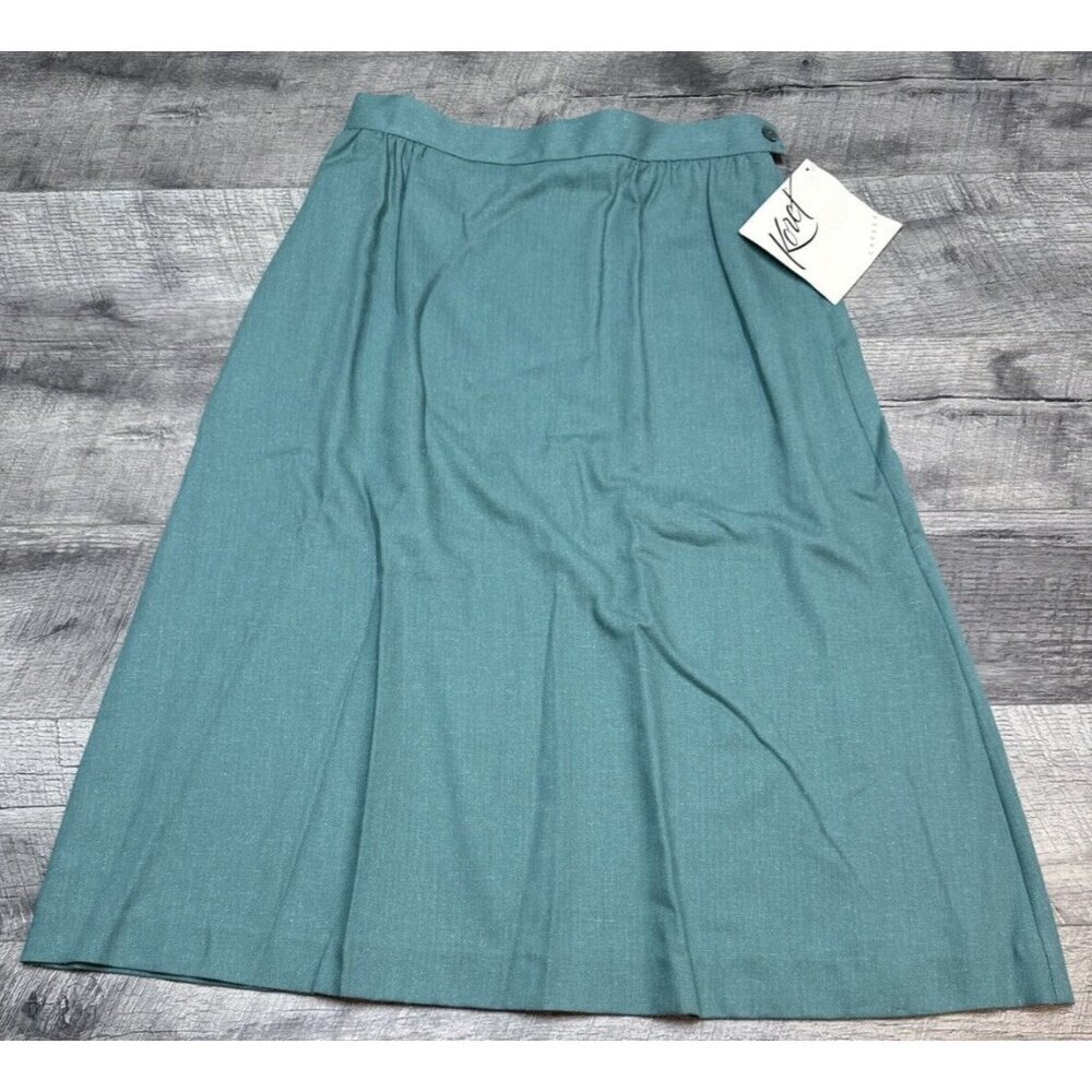 Vintage Koret Skirt Womens 14 Green Midi A-Line Silk Blend Career 80s USA NEW